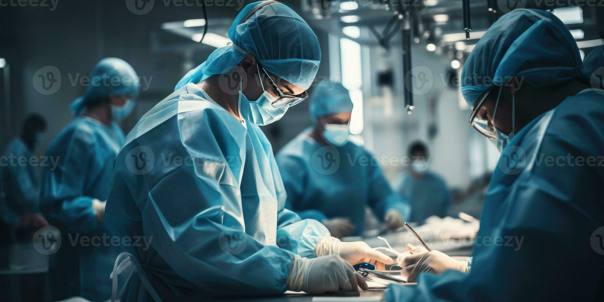 The medical team is doing the operation. Group of surgeons the operating room. Generative AI photo