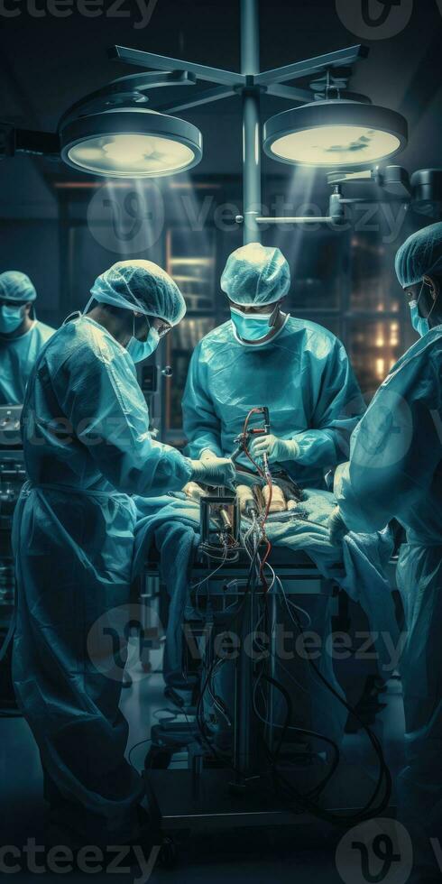 The medical team is doing the operation. Group of surgeons the operating room. Generative AI photo