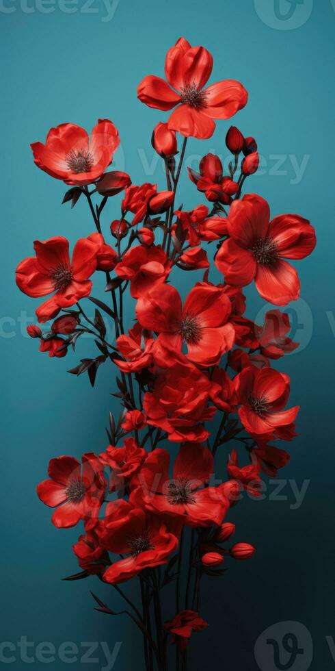 red flowers on a dark background, an image for poster or postcard. Generative AI photo