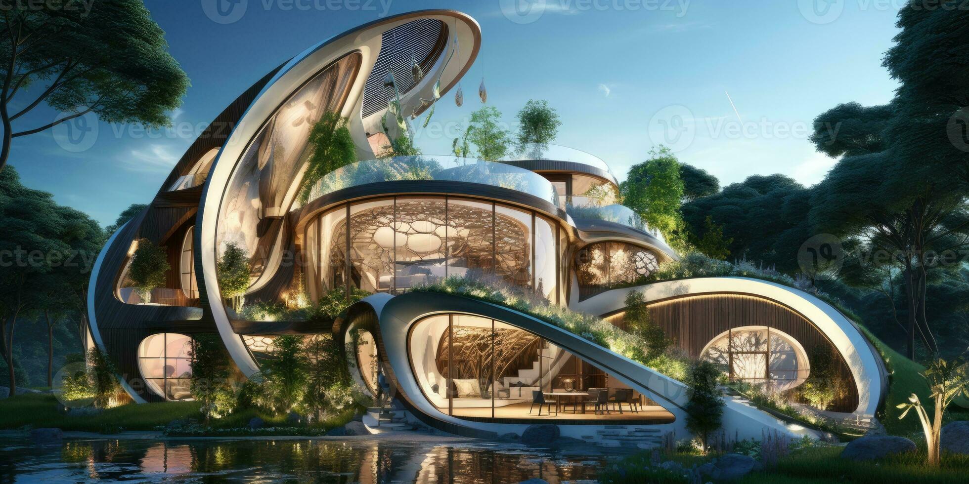 Futuristic eco building design, city the future. Generative AI photo