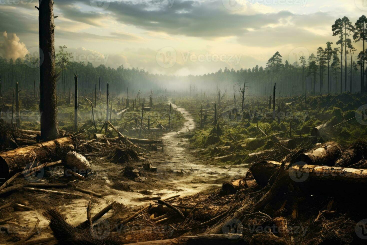 a scenic dirt road winding through a dense forest photo