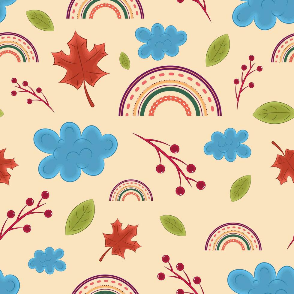 Autumn seasonal pattern background with leaves Vector