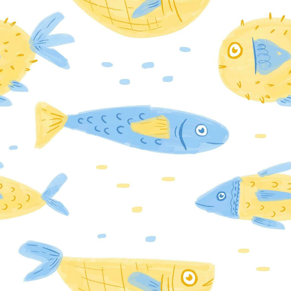 Cute Fish Hand Drawn Vector Pattern
