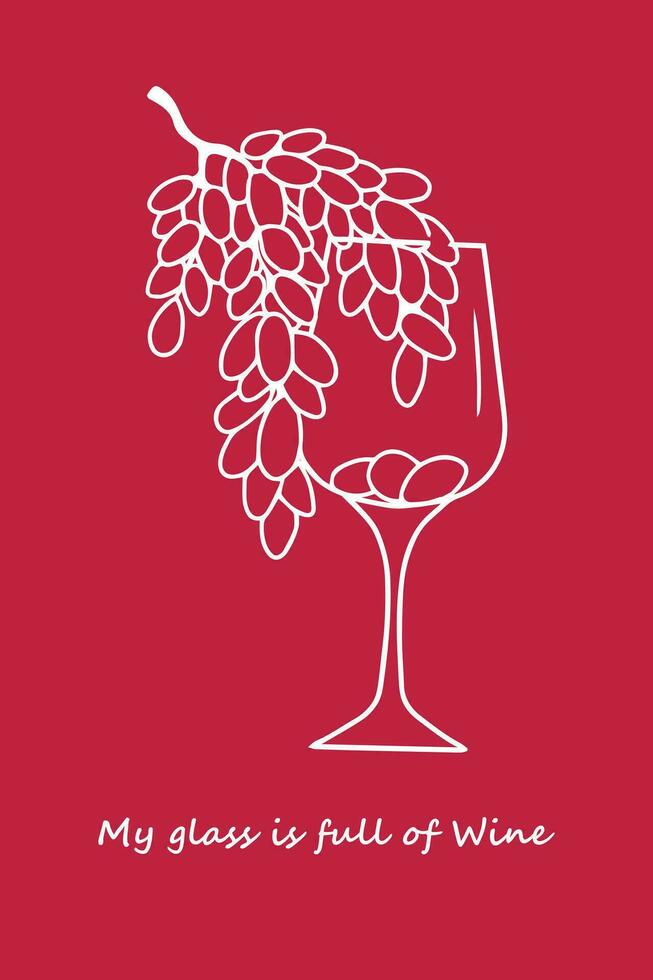 Glass of wine and a bunch of grapes. Vector illustration