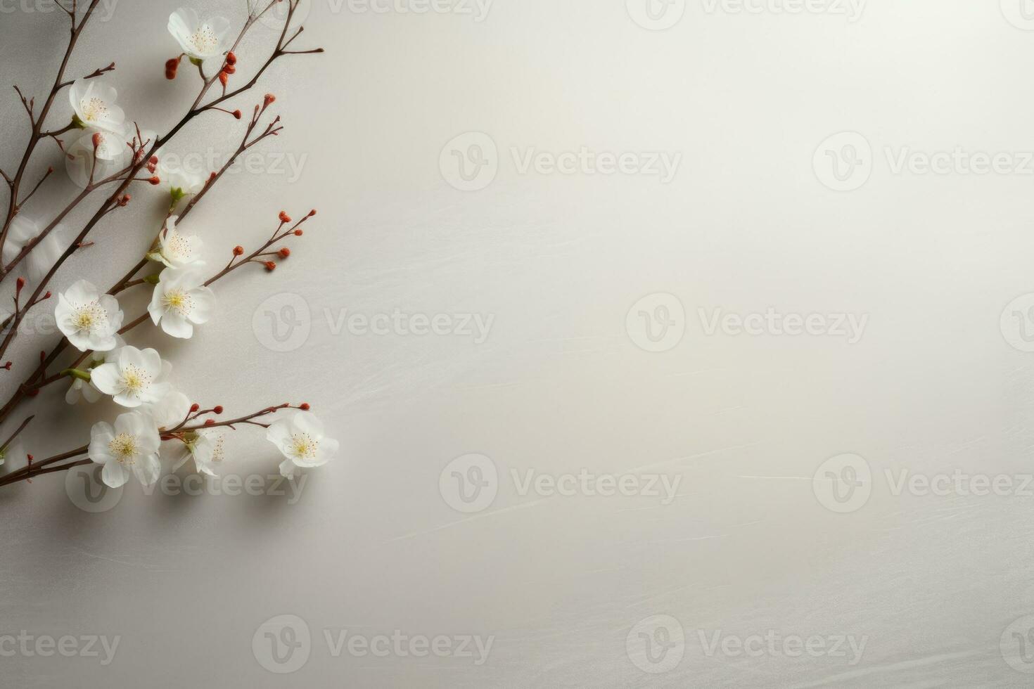 A branch with white flowers on a white background photo