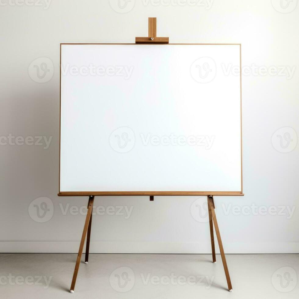 an empty easel with a blank canvas ready for creation photo
