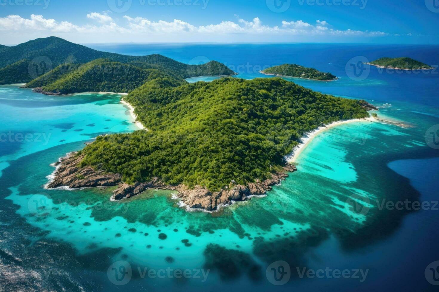 An isolated island surrounded by endless ocean waters photo