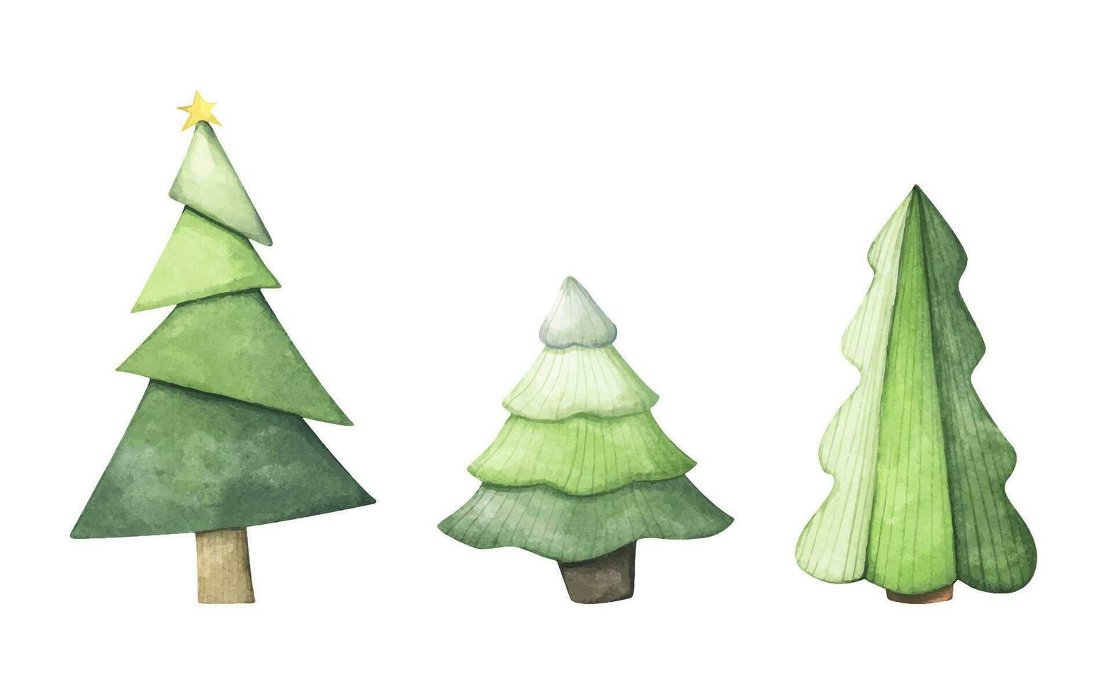 Set watercolor Christmas and new year trees, Christmas pine. vector