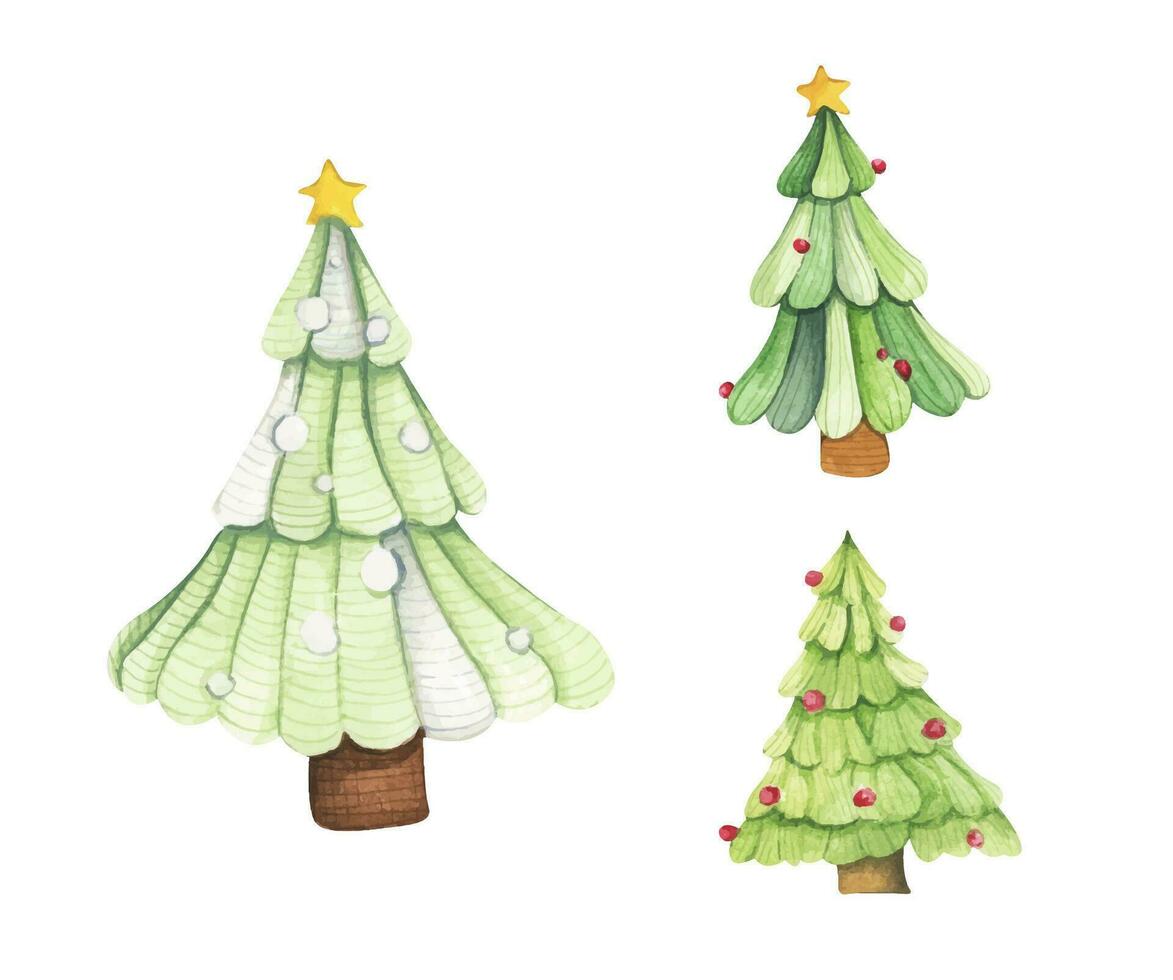 Set watercolor Christmas and new year trees, Christmas pine. vector