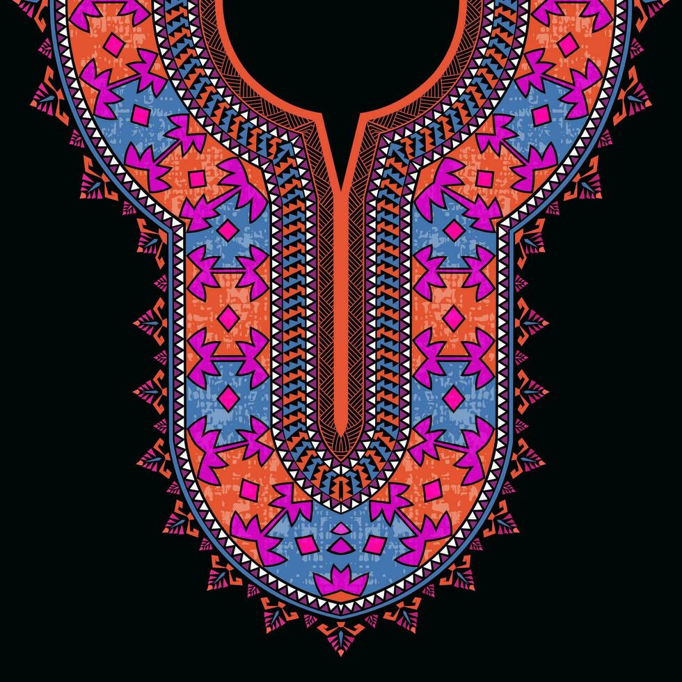 Colorful abstract symmetrical neckline pattern design for African