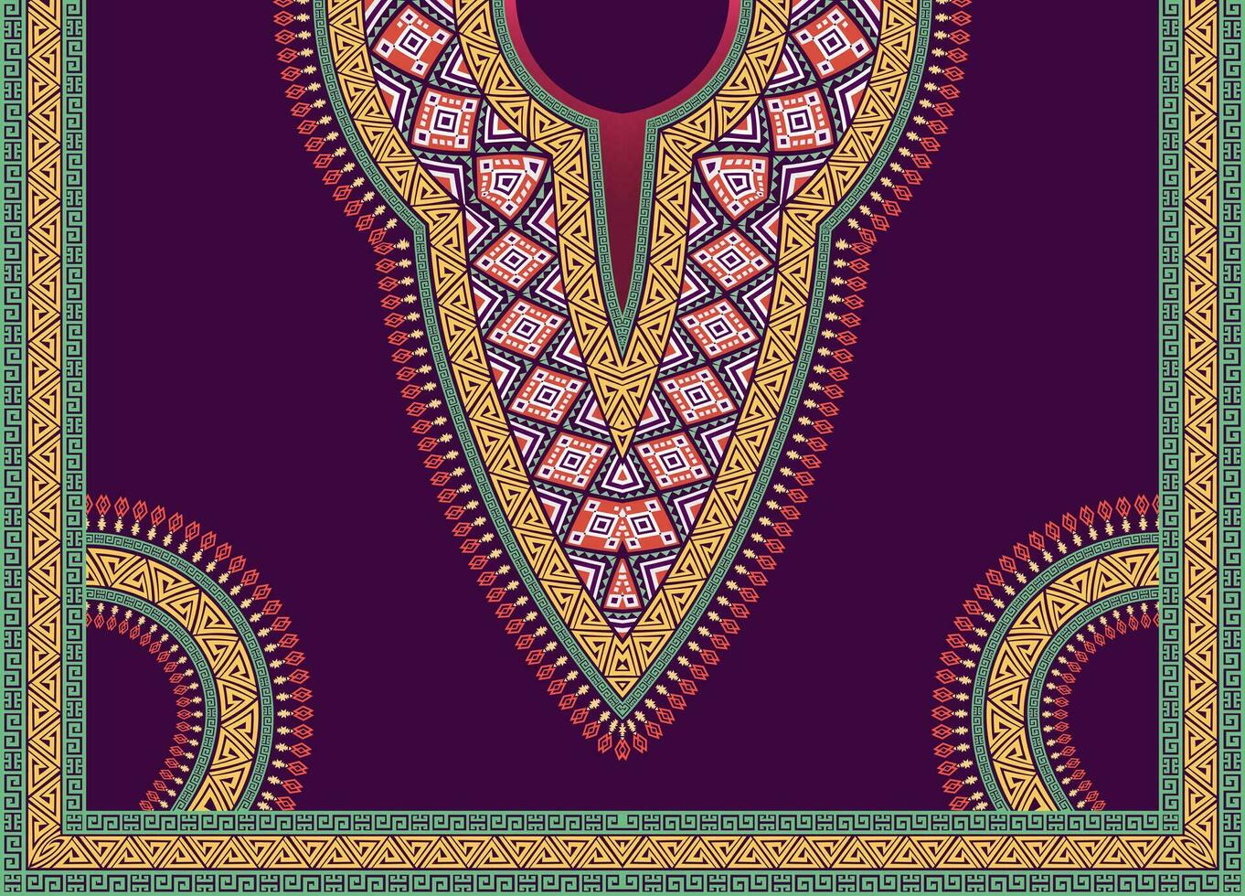 Colorful intricate repeating geometric decorative neck pattern design for African dashiki shirt vector