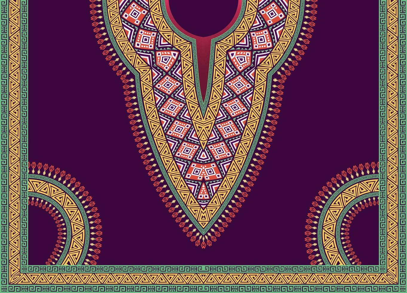 Colorful intricate repeating geometric decorative neck pattern design for African dashiki shirt vector