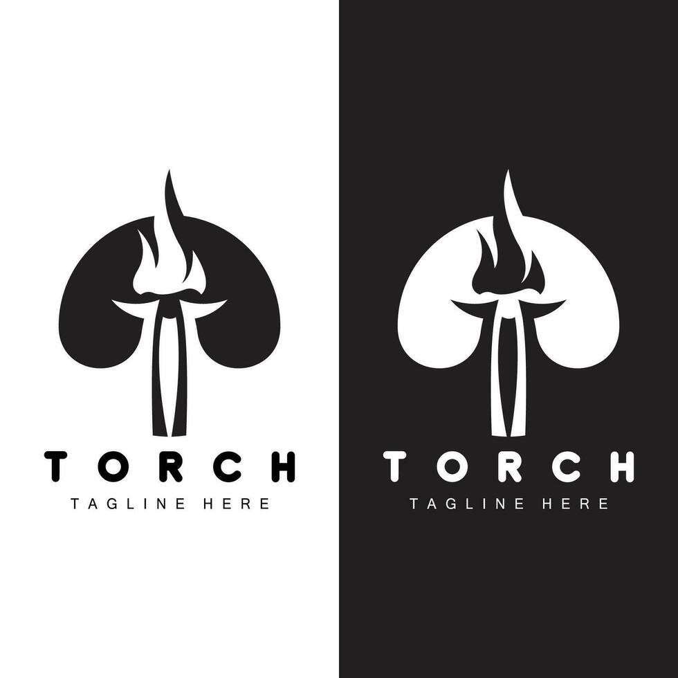 Torch Flame Logo Simple Vector Design Retro Illustrator Template