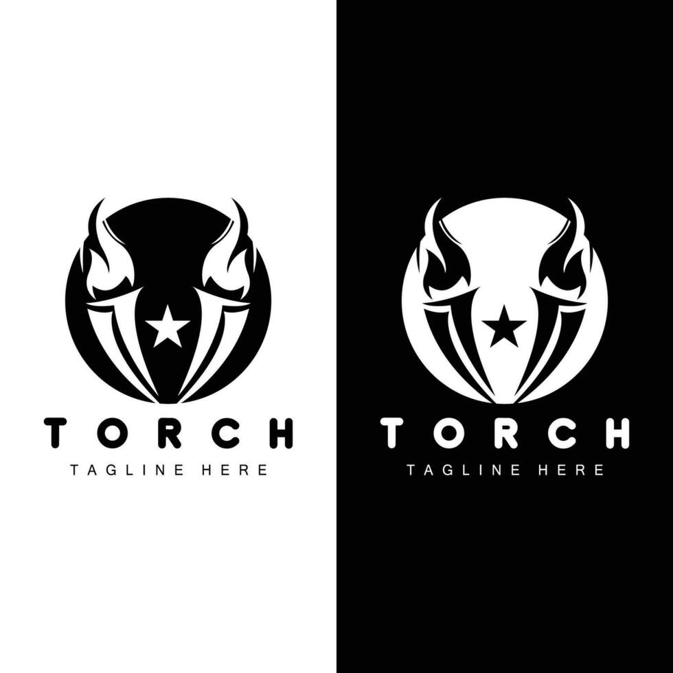 Torch Flame Logo Simple Vector Design Retro Illustrator Template