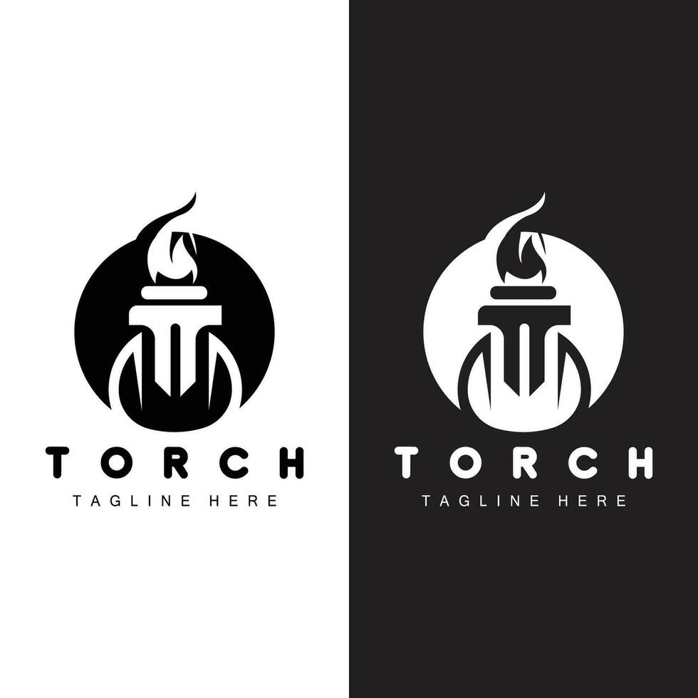Torch Flame Logo Simple Vector Design Retro Illustrator Template