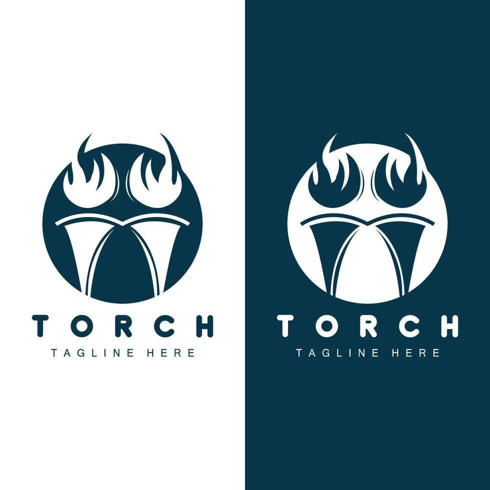 Torch Flame Logo Simple Vector Design Retro Illustrator Template