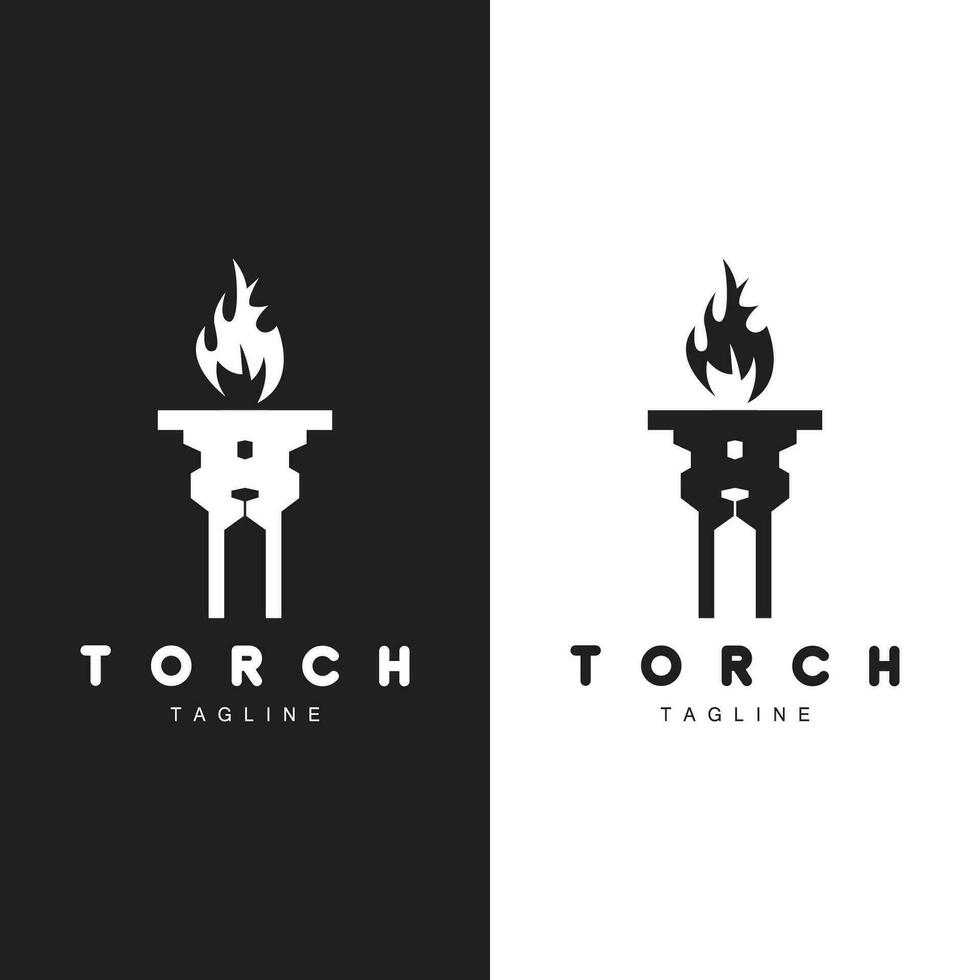 Torch Flame Logo Simple Vector Design Retro Illustrator Template