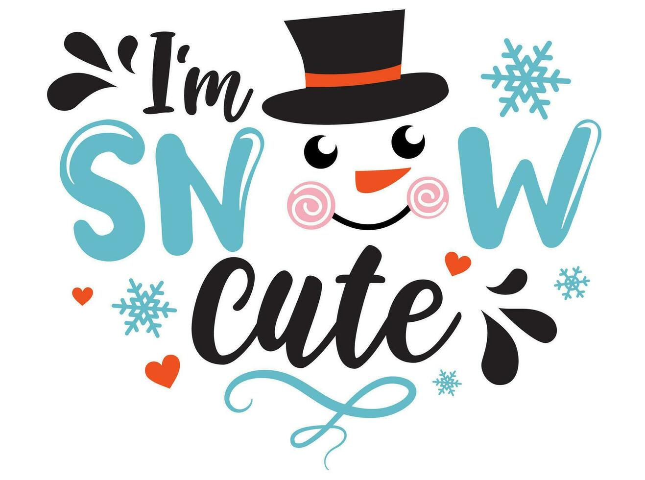I'm snow cute vector illustration with boy snowmen and snowflakes. Kids Christmas design isolated good for Xmas greetings cards, poster, print, sticker, invitations, baby t-shirt, mug, gifts.