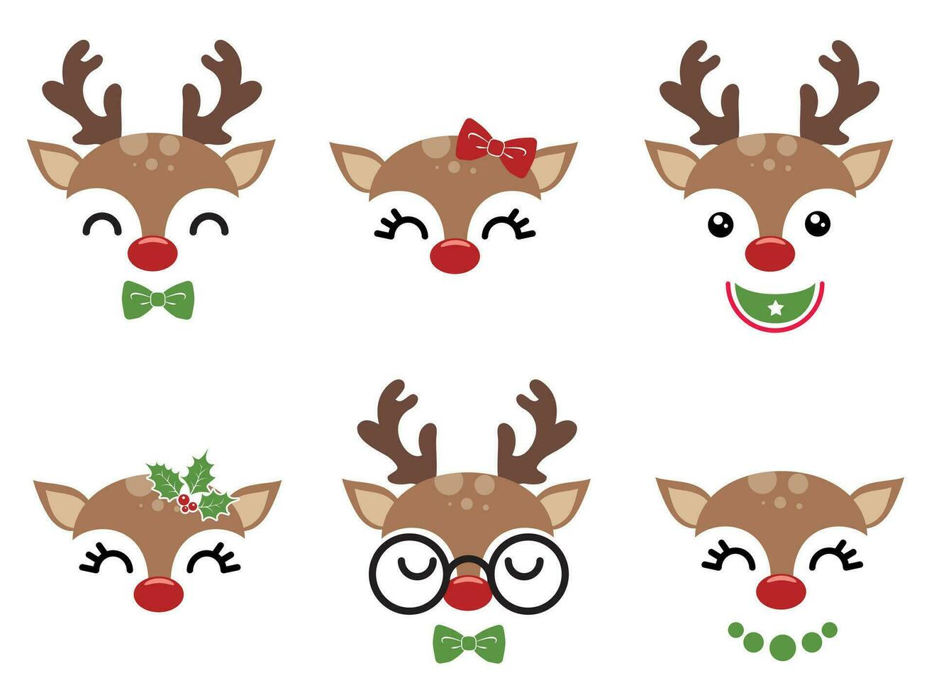 Cutest reindeer family vector illustration with cute deer faces. Kids Christmas design isolated good for Xmas greetings cards, poster, print, sticker, invitations, baby t-shirt, mug, gifts.