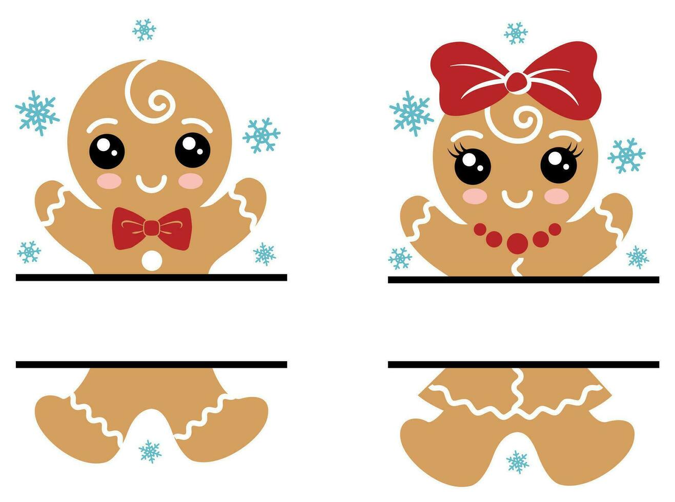 Christmas cookie frame illustration with cute girl and boy ginger men. Kids Christmas design isolated good for Xmas greetings cards, poster, print, sticker, invitations, baby t-shirt, mug, gifts. vector