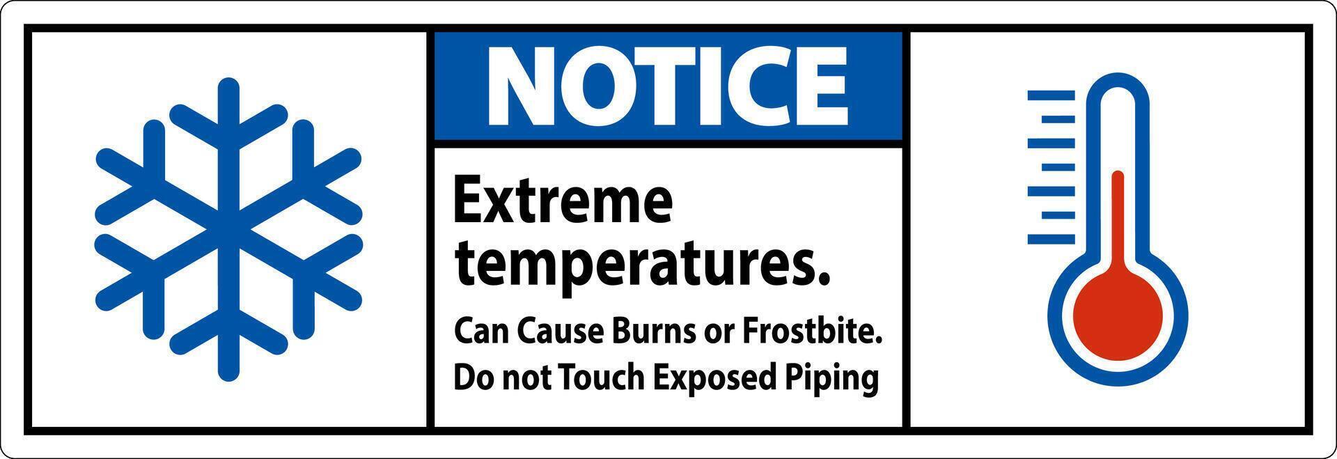 Notice Sign Extreme Temperatures, Can Cause Burns or Frostbite, Do not Touch Exposed Piping vector