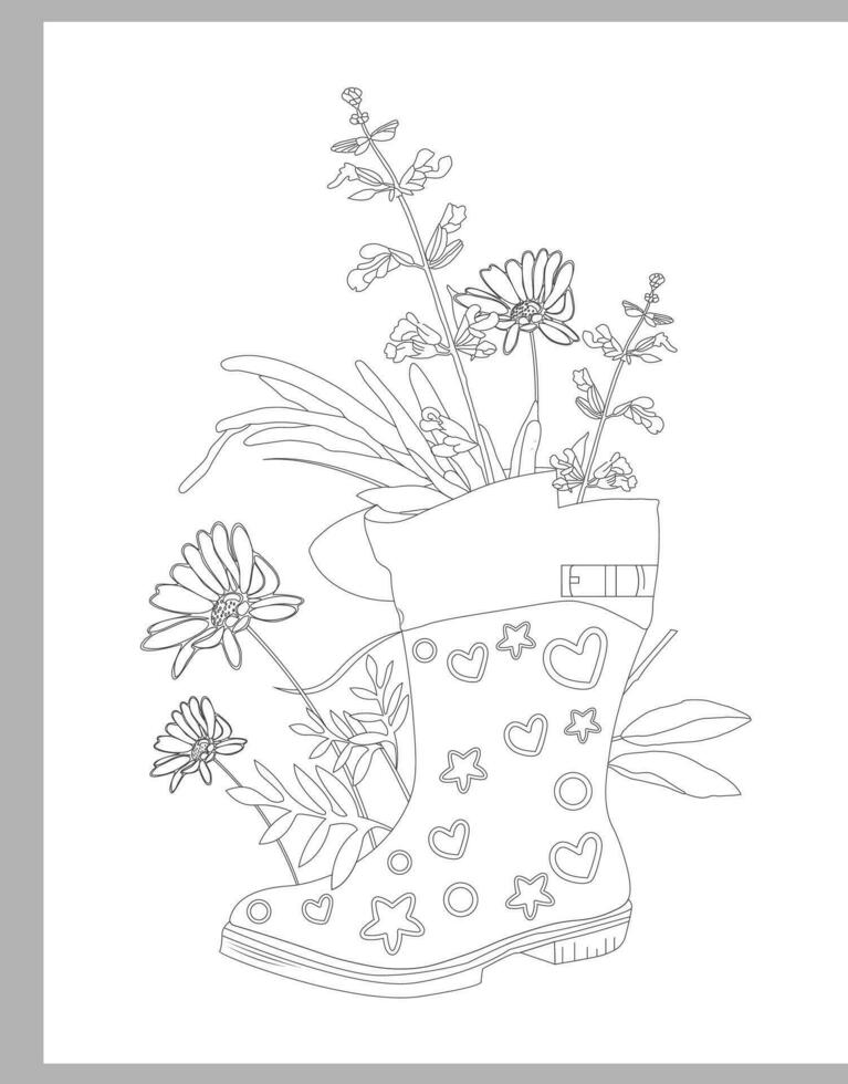 Flower Rain Boot Coloring Page 30329743 Vector Art at Vecteezy