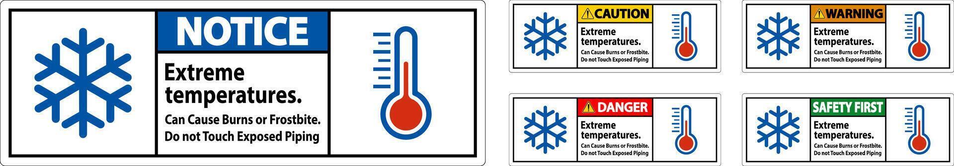 Caution Sign Extreme Temperatures, Can Cause Burns or Frostbite, Do not Touch Exposed Piping vector