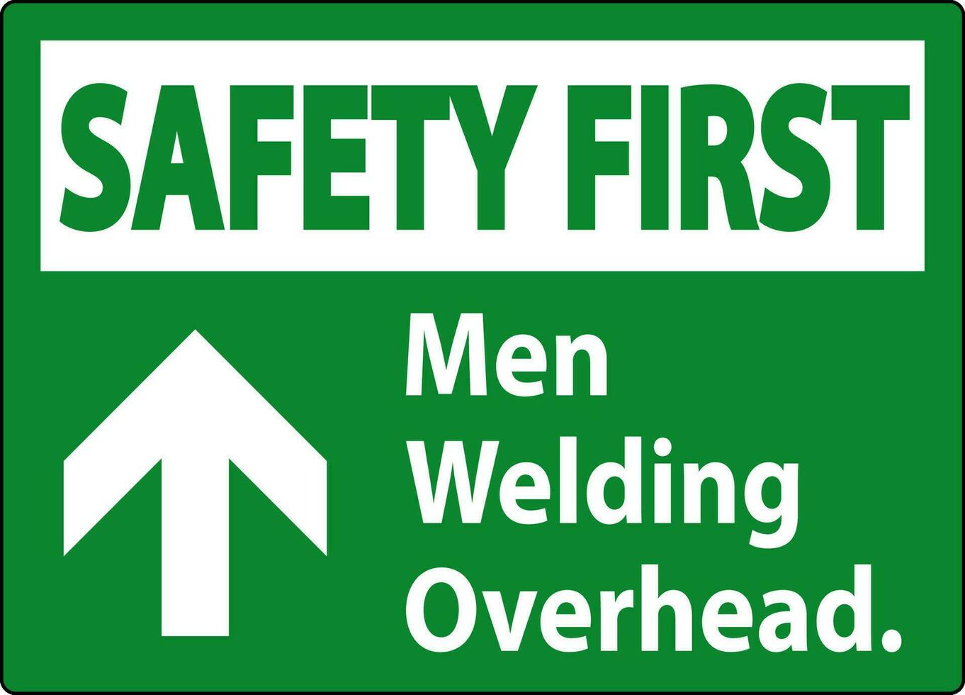 Safety First Sign Men Welding Overhead. vector