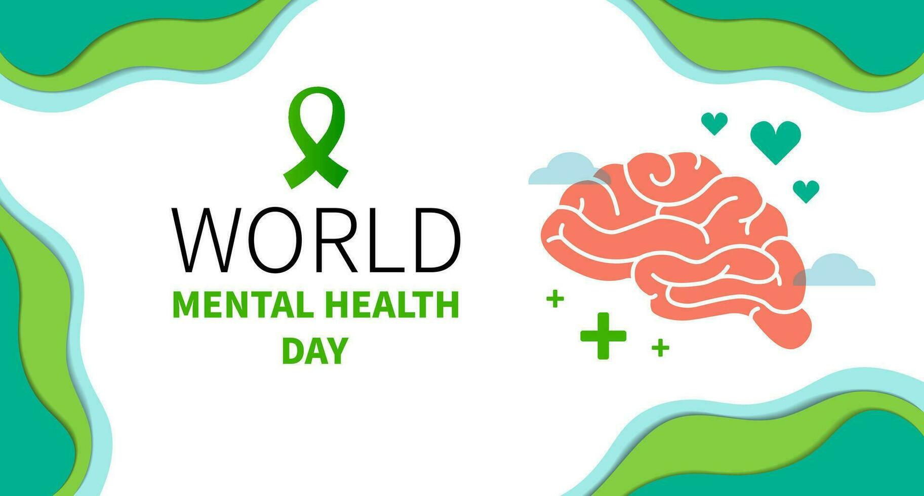 World mental health day web banner. Brain and abstract elements. Vector illustration. Suitable for Poster, Banners, campaign and greeting card. Mental health Background. Flat design.