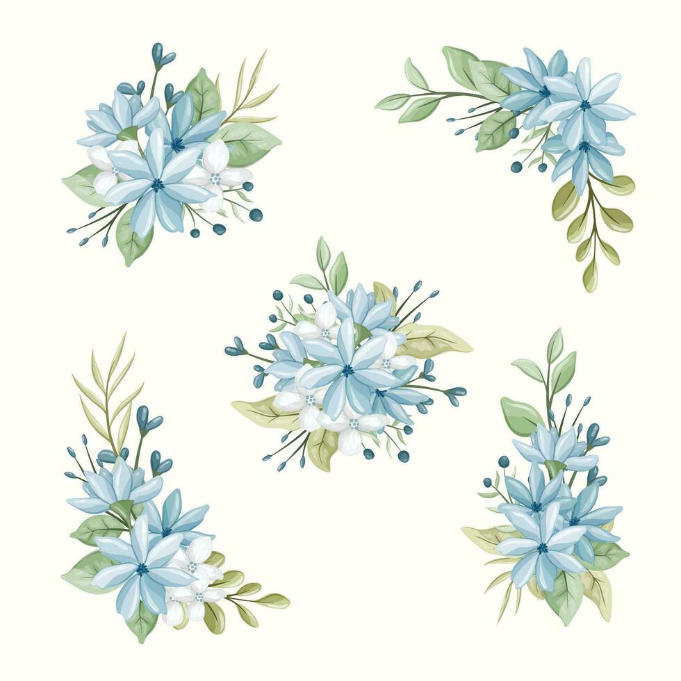 blue flower bouquet collection vector