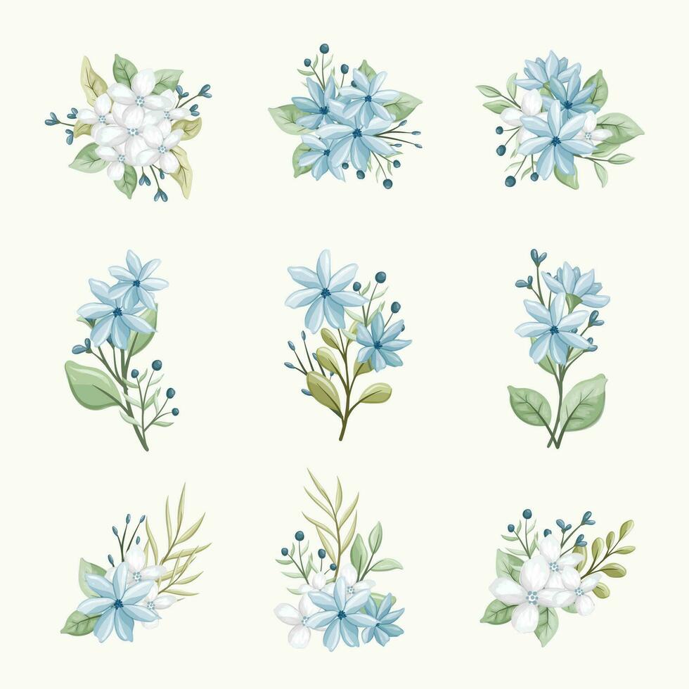 blue flower bouquet collection vector