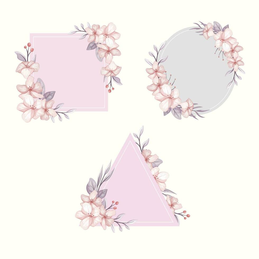 pastel pink and purple floral frame bouquet vector