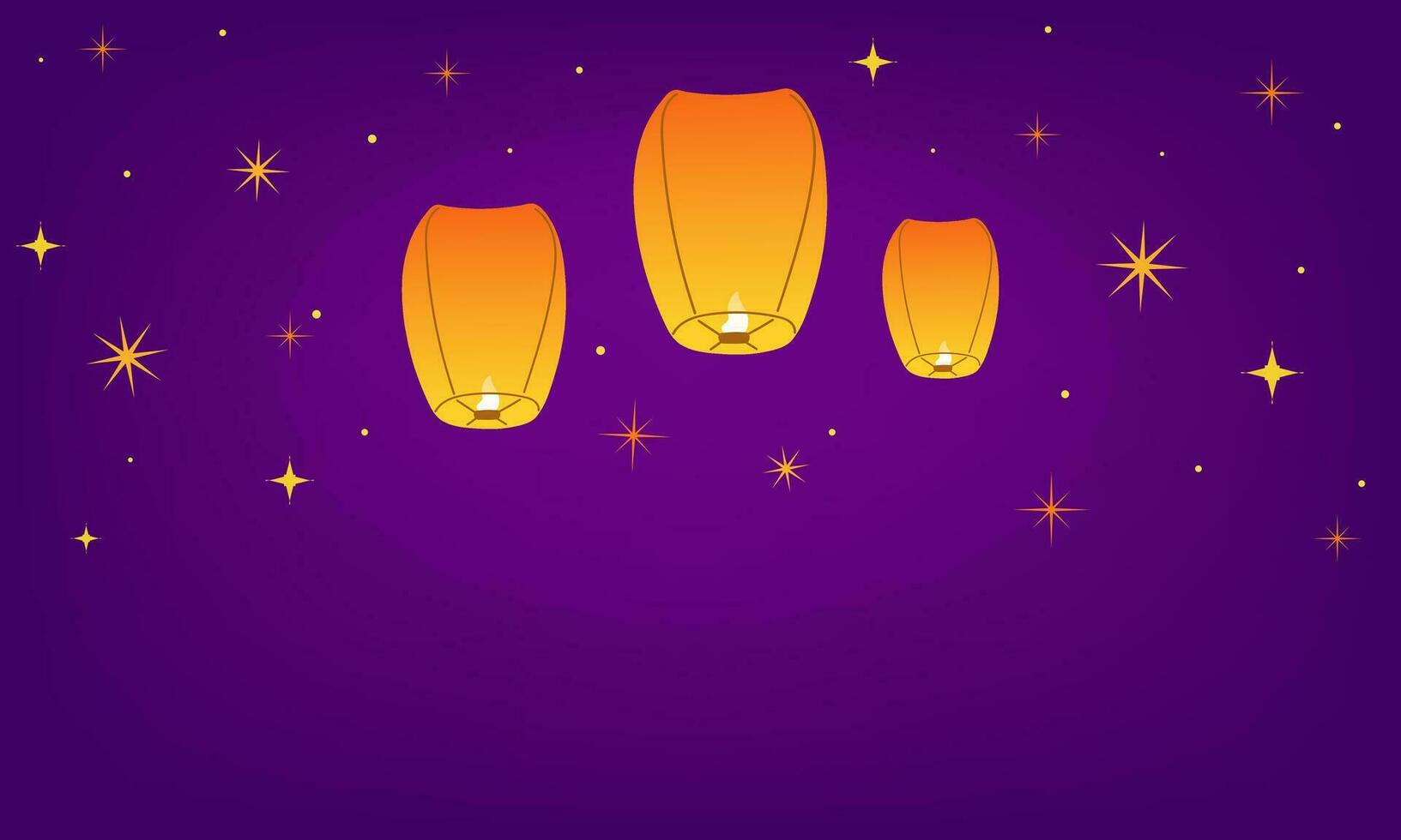 Background with floating sky lanterns and stars. Design for Diwali festival holiday. Traditional Indian festival of lights vector