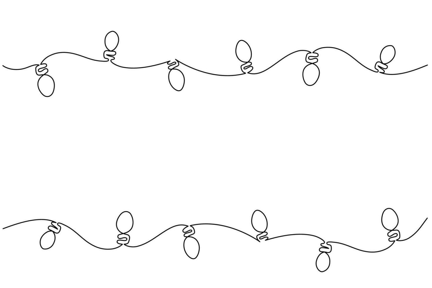 Light garland single line art drawing. Christmas and New Year hand drawn background with festoon holiday decorations. Black and white outline minimal doodle style illustration. vector