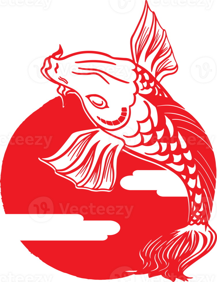 The Japanese fish carp or koi drawing style png