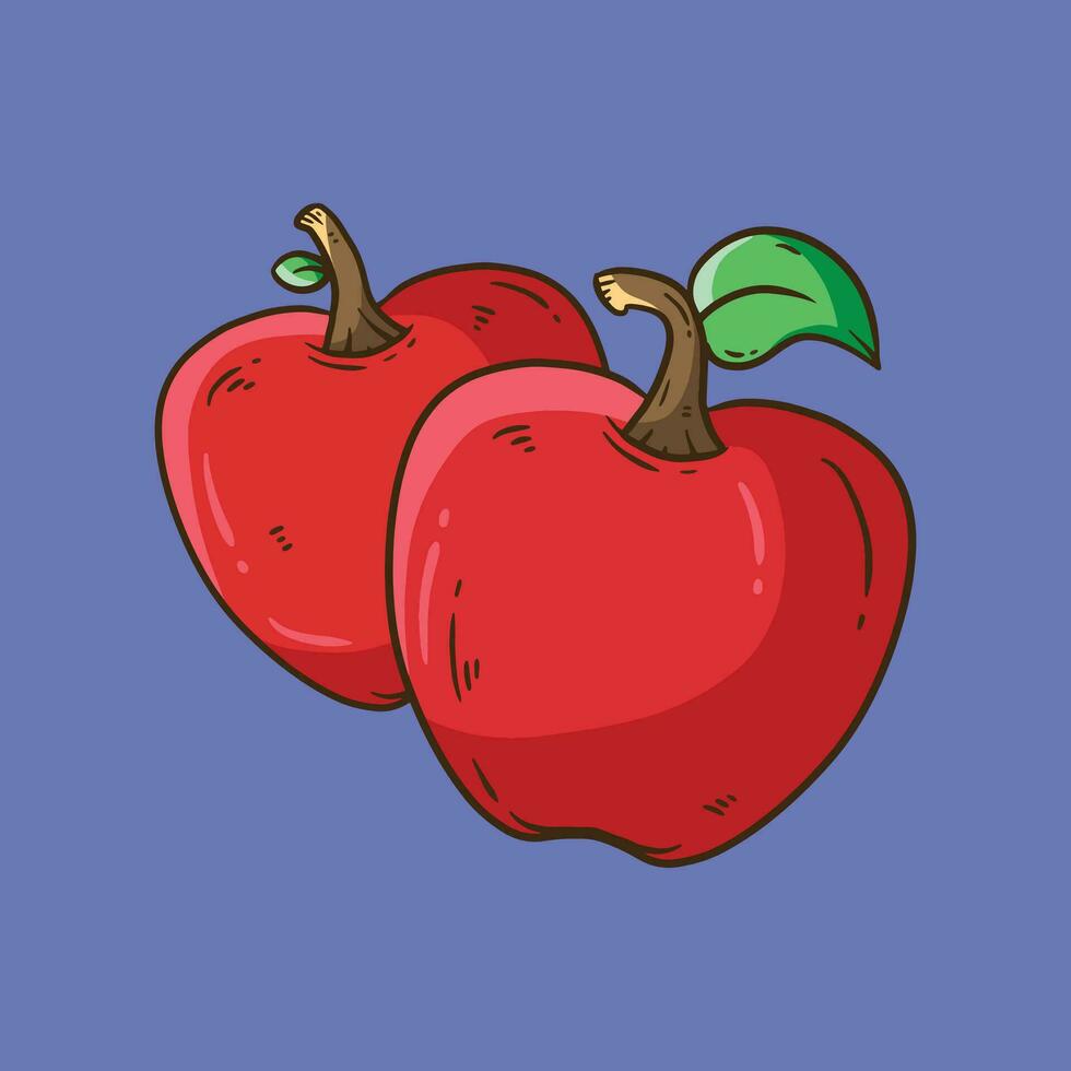 Red Apple Cartoon Vector illustration. Red apple with stem and leaf. Cartoon Apple Illustration.