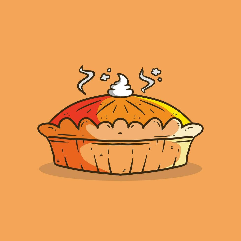Pies Vector Cartoon Illustration.Thanksgiving and Holiday Pie. Happy Thanksgiving Day traditional pie with whipped cream on the top