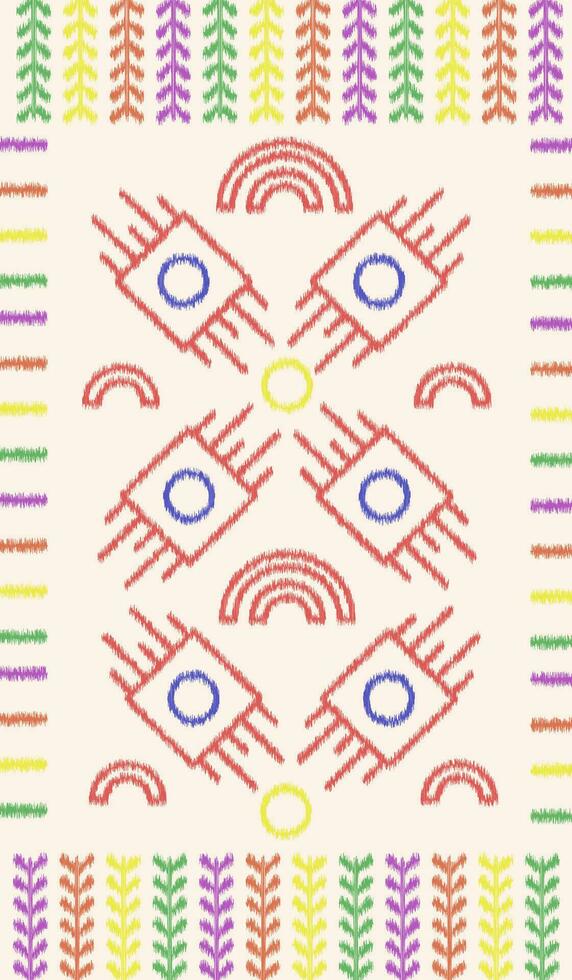 Ikat colorful embroidery on pastel background. geometric modern oriental pattern Scandinavian. Aztec style abstract vector illustration. design for texture,fabric,clothing,wrapping,decoration,scarf.