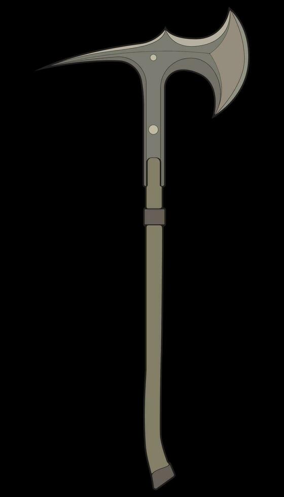 Fullcolor Medieval Axe Vector Weapon. Vector Hand Drawn Illustration Isolated On Black Background.
