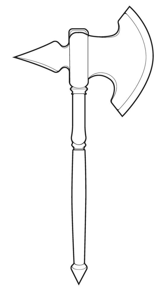 Outline Medieval Axe Vector Weapon. Vector Hand Drawn Illustration Isolated On white Background.