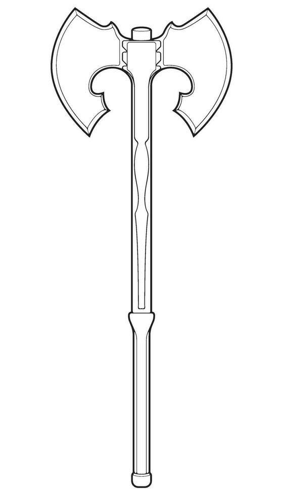 Outline Medieval Axe Vector Weapon. Vector Hand Drawn Illustration Isolated On white Background.