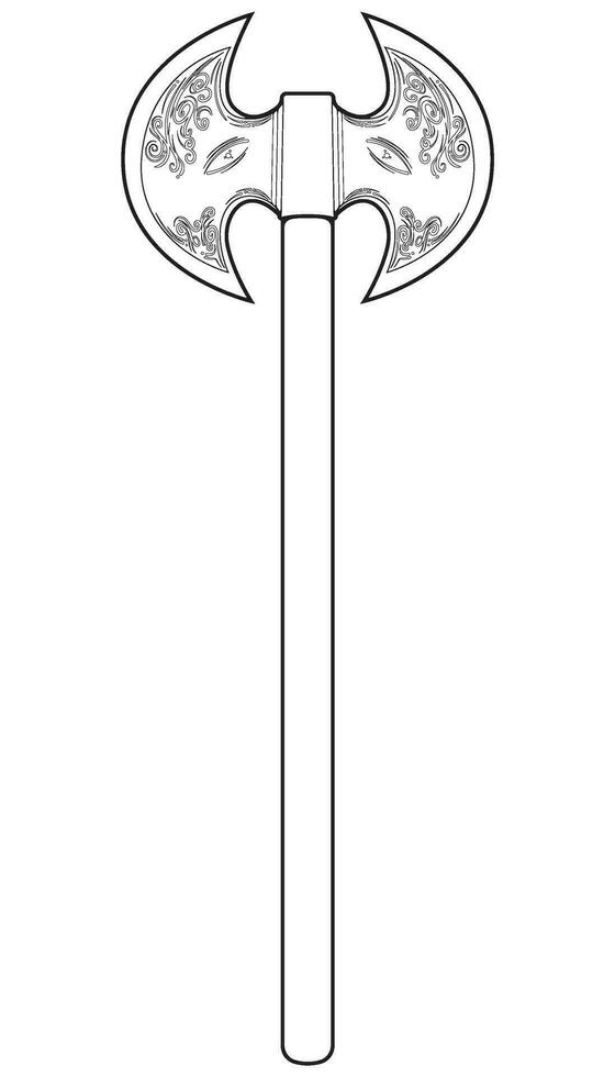 Outline Medieval Axe Vector Weapon. Vector Hand Drawn Illustration Isolated On white Background.