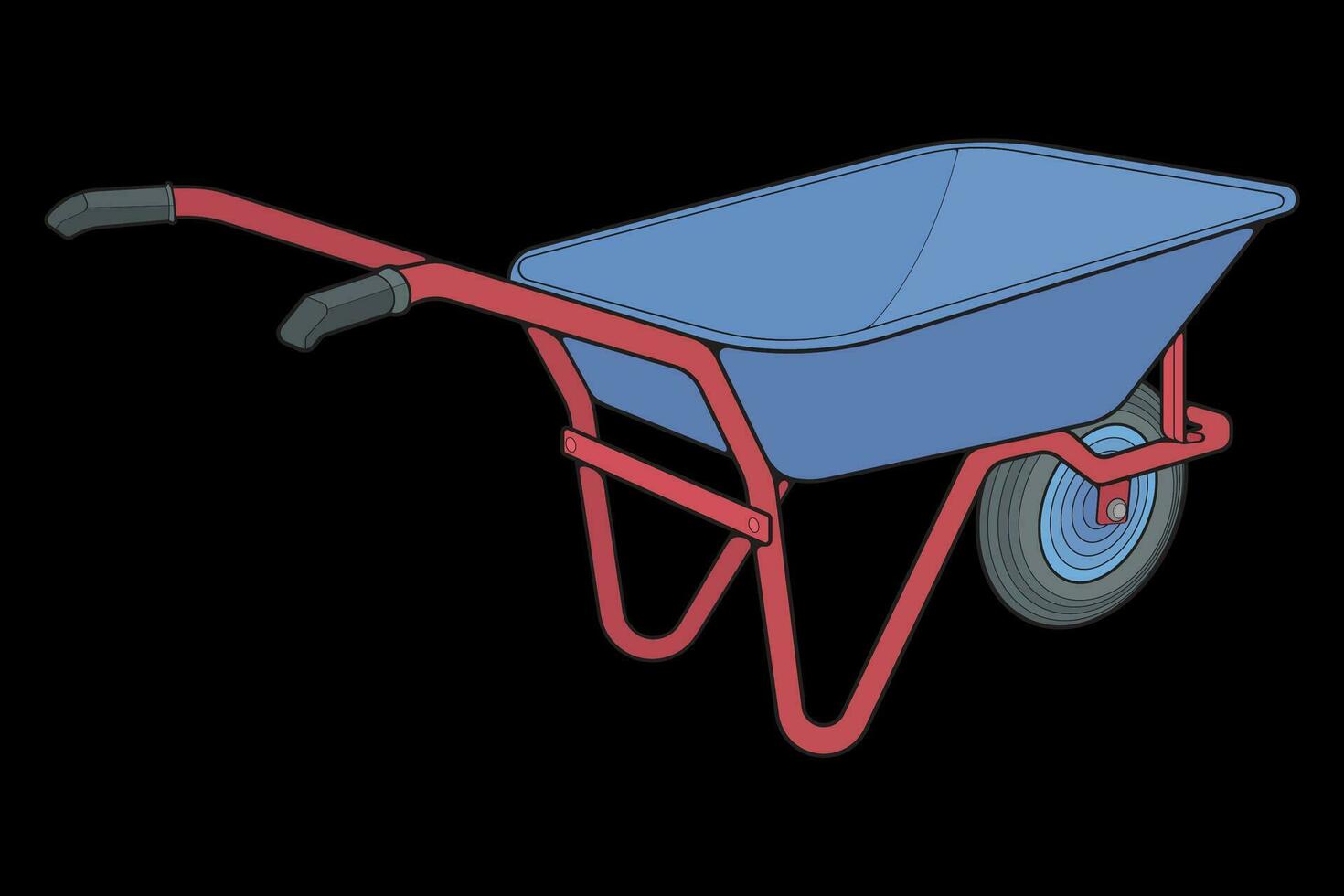 Single Wheel Barrow vector fullcolor .Trolley fullcolor vector illustration isolated on black background.  Wheel Barrow outline illustration.