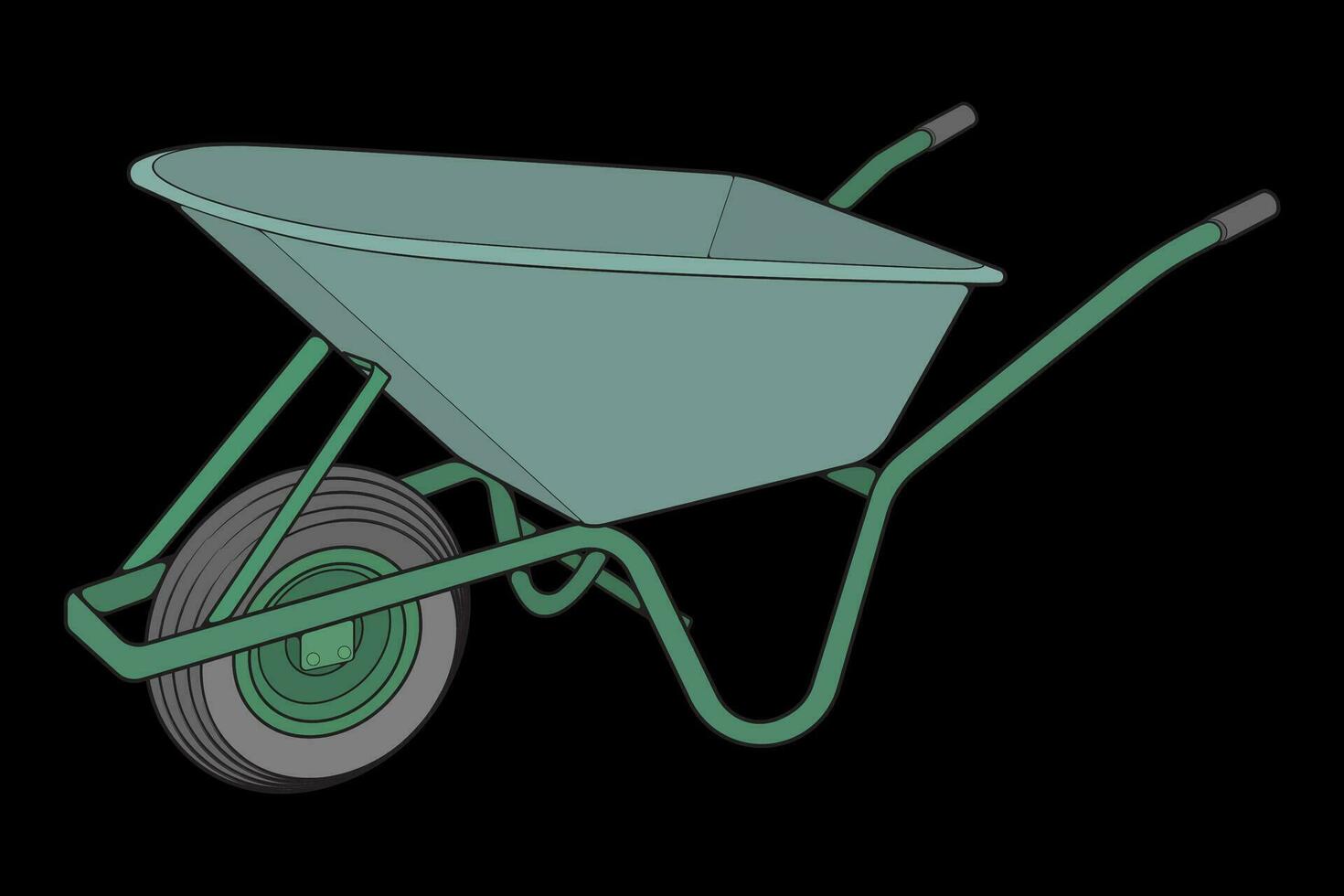 Single Wheel Barrow vector fullcolor .Trolley fullcolor vector illustration isolated on black background.  Wheel Barrow outline illustration.