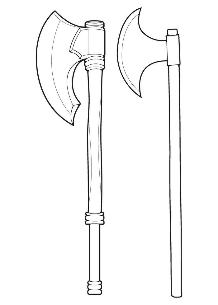 conjunto de contorno medieval hacha vector arma. vector mano dibujado ilustración aislado en blanco antecedentes.