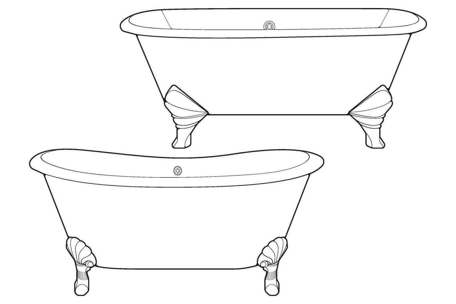 Hand-drawn outline bathtub, simple styles outline vector. Simple doodle sketch style. Vector illustration.