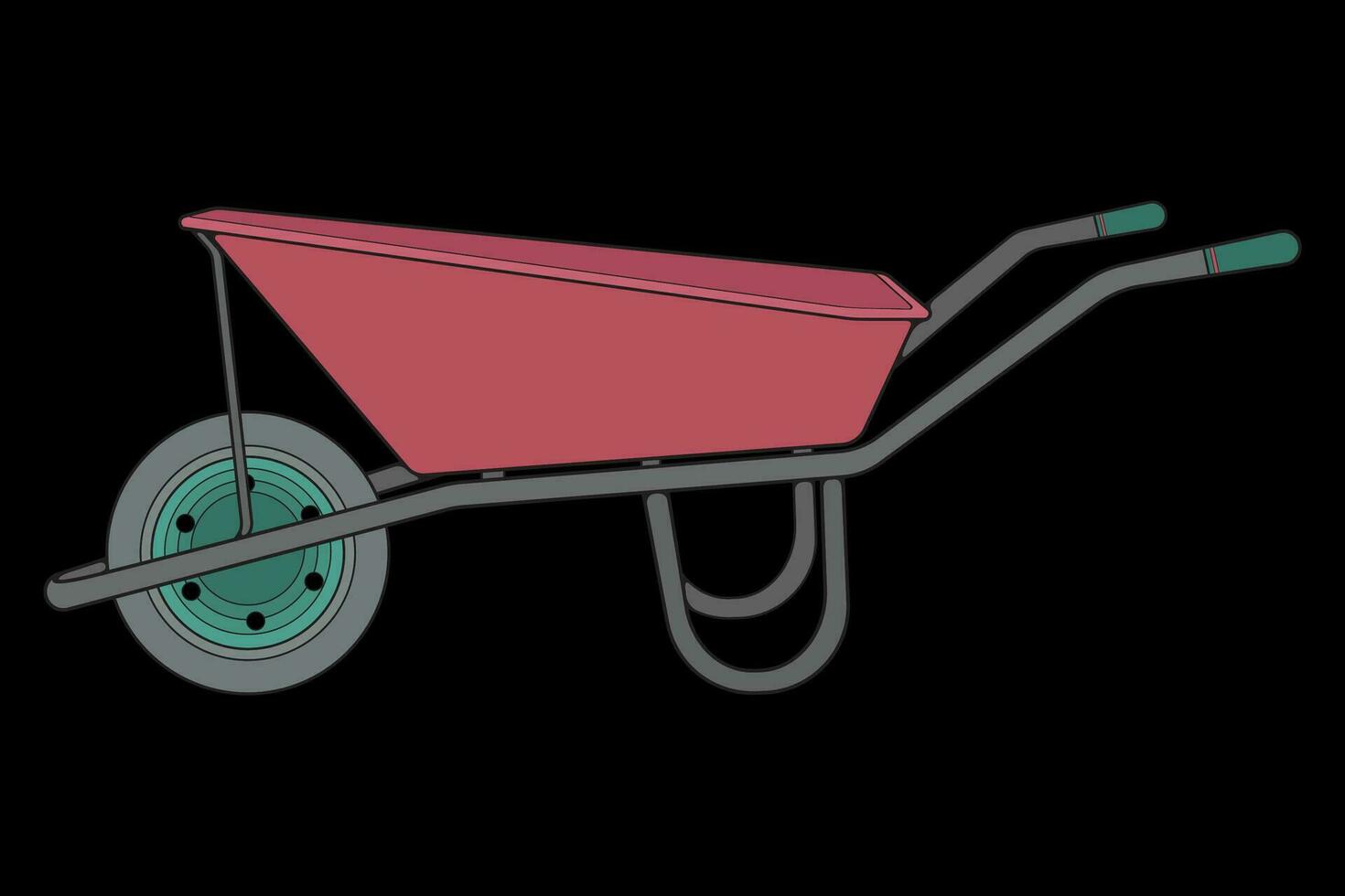 Single Wheel Barrow vector fullcolor .Trolley fullcolor vector illustration isolated on black background.  Wheel Barrow outline illustration.