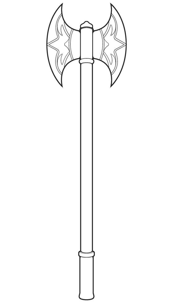 Outline Medieval Axe Vector Weapon. Vector Hand Drawn Illustration Isolated On white Background.