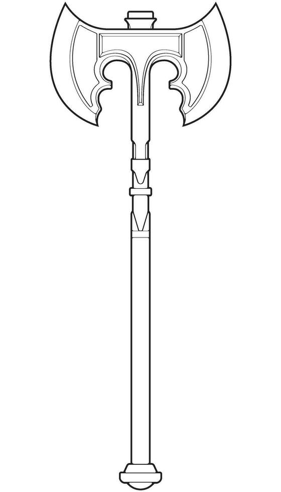 Outline Medieval Axe Vector Weapon. Vector Hand Drawn Illustration Isolated On white Background.