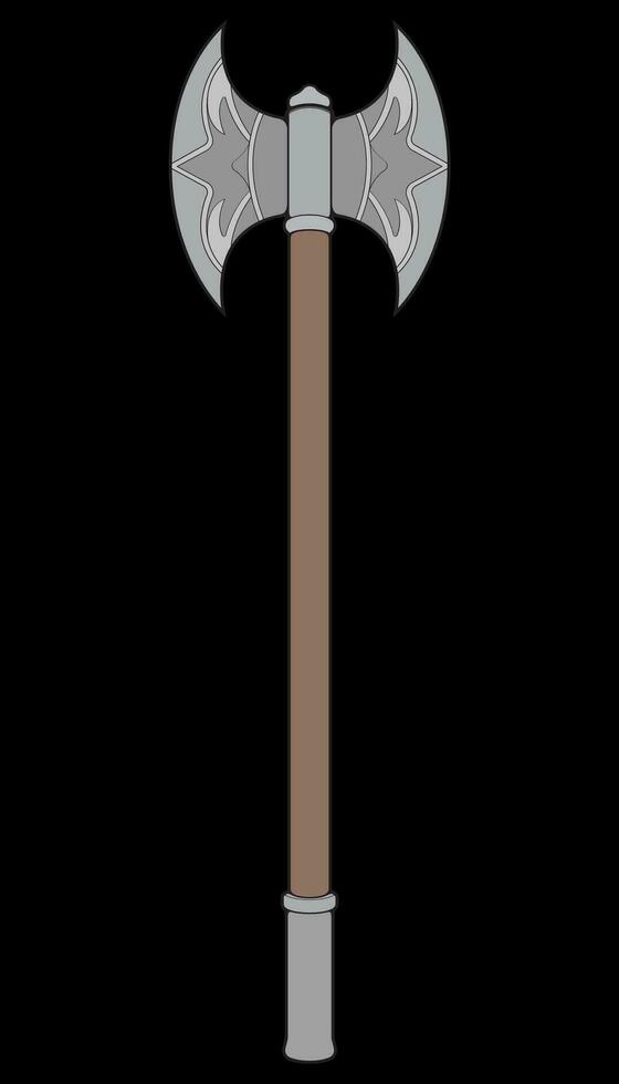 Fullcolor Medieval Axe Vector Weapon. Vector Hand Drawn Illustration Isolated On Black Background.